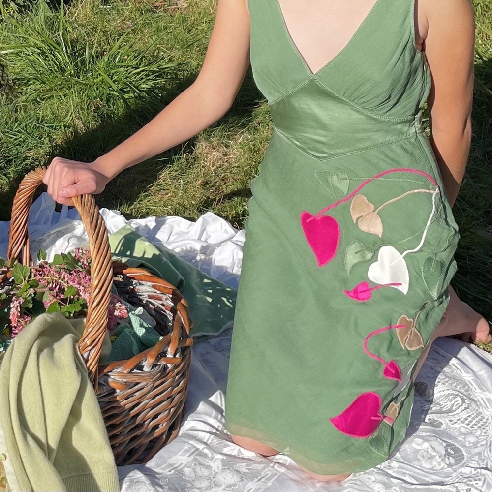 Catherine Malandrino Silk Dress with Leaf Pattern